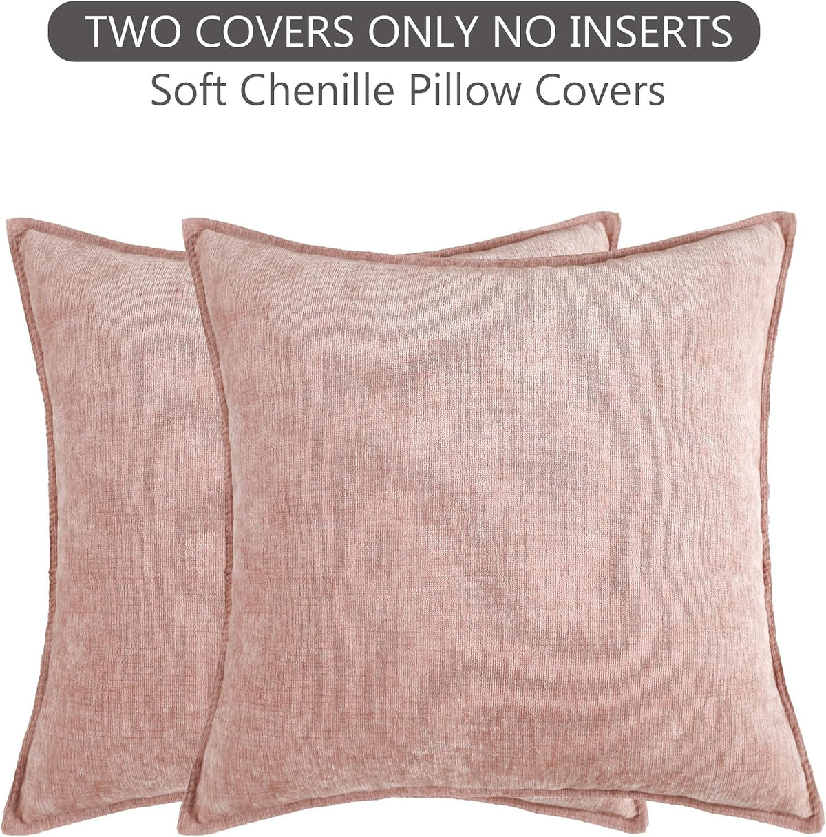 Soft Decorative Chenille Pillow Covers 18x18 Inch Natural Pink Boho Farmhouse Neutral Couch Throw Pillows for Bed Sofa Livingroom Pack of 2 Accent Modern Pillowcase Home Decor