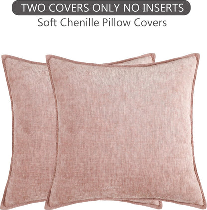Soft Decorative Chenille Pillow Covers 18x18 Inch Natural Pink Boho Farmhouse Neutral Couch Throw Pillows for Bed Sofa Livingroom Pack of 2 Accent Modern Pillowcase Home Decor