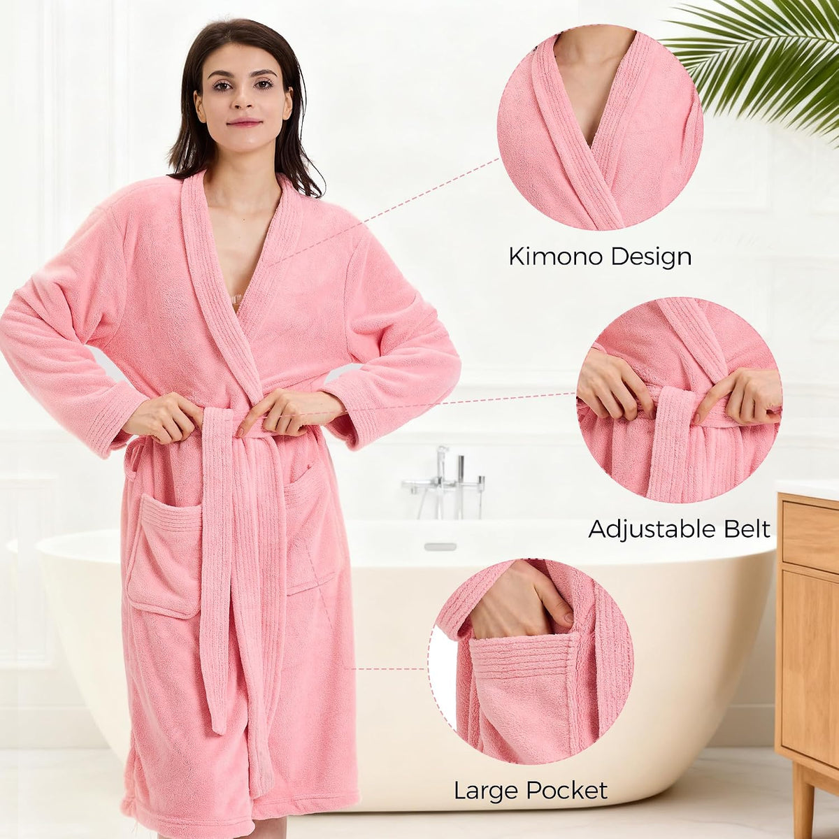 Towel Robe for Women – Soft Absorbent Kimono Bathrobe, Quick-Dry Spa Shower & Hotel Use