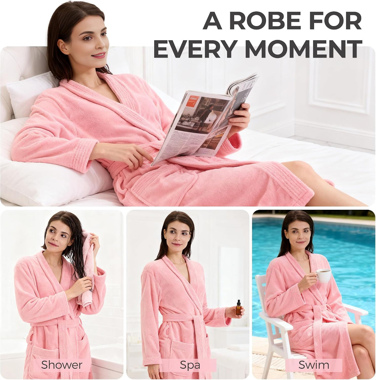Towel Robe for Women – Soft Absorbent Kimono Bathrobe, Quick-Dry Spa Shower & Hotel Use