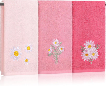 3 Pcs Pink Daisy Floral Hand Towels Flower Bath Towels 14x29 Inch
