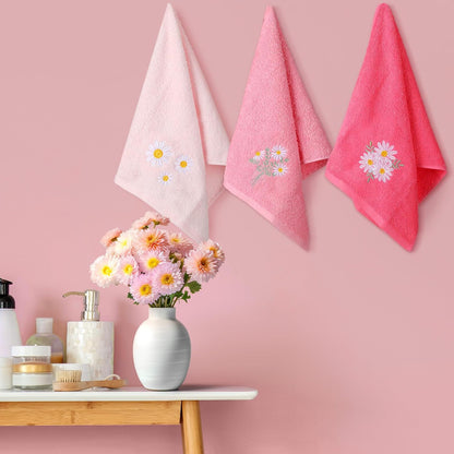 3 Pcs Pink Daisy Floral Hand Towels Flower Bath Towels 14x29 Inch