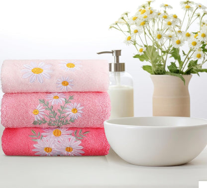 3 Pcs Pink Daisy Floral Hand Towels Flower Bath Towels 14x29 Inch