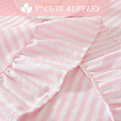 Striped Ruffled Tablecloth Round Spring Cotton Blend Stripe Table Cloth with Tassel, Farmhouse Washable Wrinkle Free Table Cover for Valentines Day Outdoor Picnic Party Dining, Pink, 60'' Round