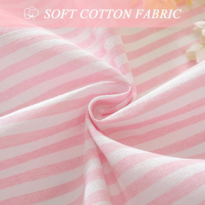 Striped Ruffled Tablecloth Round Spring Cotton Blend Stripe Table Cloth with Tassel, Farmhouse Washable Wrinkle Free Table Cover for Valentines Day Outdoor Picnic Party Dining, Pink, 60'' Round