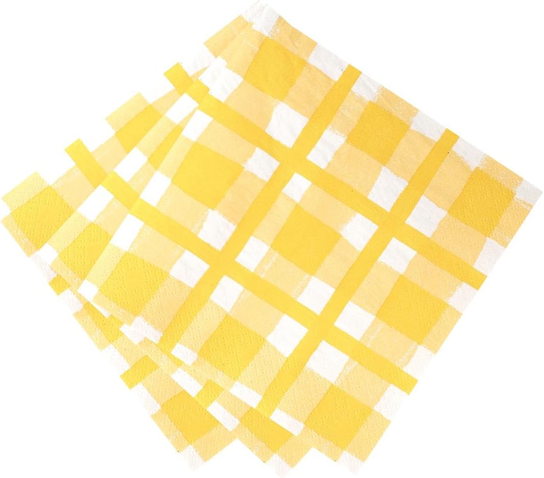 Talking Tables 20 x Yellow Gingham Disposable Napkins, Recycled Checkered Paper Serviettes for Picnics & Al Fresco Summer Dining Eco-Friendly for Birthday Easter, Weddings, BBQ, Decoupage 3ply 33cm