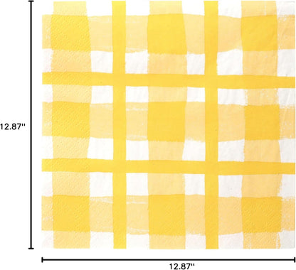 Talking Tables 20 x Yellow Gingham Disposable Napkins, Recycled Checkered Paper Serviettes for Picnics & Al Fresco Summer Dining Eco-Friendly for Birthday Easter, Weddings, BBQ, Decoupage 3ply 33cm