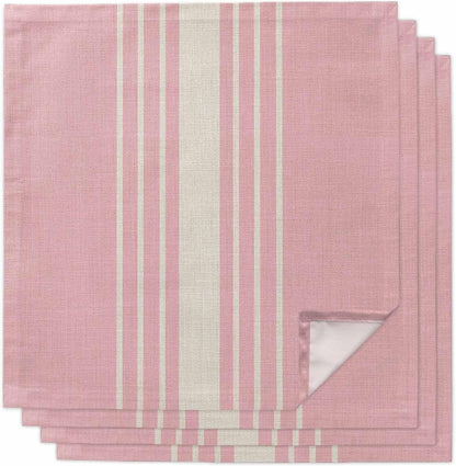 Pink Beige Striped Cloth Napkins Set of 4, Modern Farmhouse Retro Lines Washable Reusable Dinner Cocktail Napkin for Kitchen Party Wedding Banquet Holiday Baby Shower Table Decor