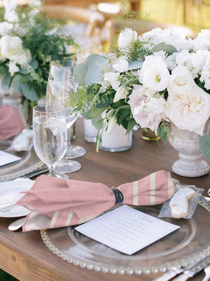 Pink Beige Striped Cloth Napkins Set of 4, Modern Farmhouse Retro Lines Washable Reusable Dinner Cocktail Napkin for Kitchen Party Wedding Banquet Holiday Baby Shower Table Decor