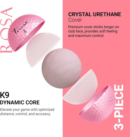 Balls - Aurora & Rosa Crystal Urethane Series | Eye-Catching & Easy to Spot | Maximum Distance, Soft Feel, Straight Flight, & Greenside Control | Blue, Orange, Pink, Yellow | 12 or 48 Balls