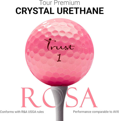 Balls - Aurora & Rosa Crystal Urethane Series | Eye-Catching & Easy to Spot | Maximum Distance, Soft Feel, Straight Flight, & Greenside Control | Blue, Orange, Pink, Yellow | 12 or 48 Balls
