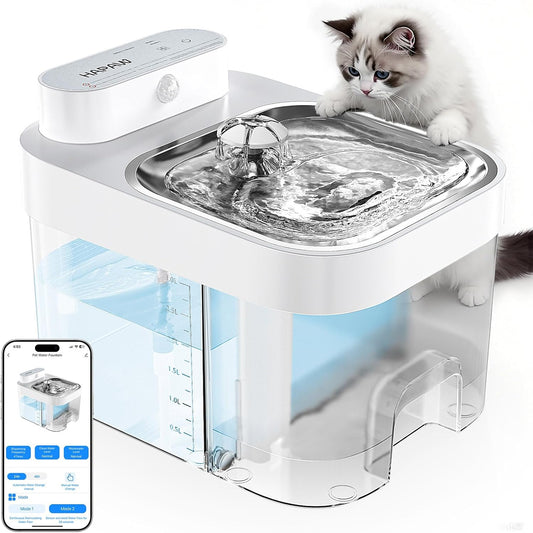 2026 Latest Cat Water Fountain, No Filter Cotton, App Monitoring Wastewater Separation Wireless Pet Fountain, 5000mAh Battery & Plug-in, 3L/101oz Water Dispenser for Cats Indoor, 2.4G Wi-Fi