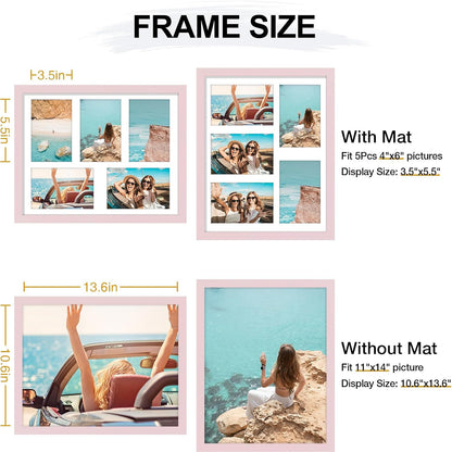 11x14 Collage Picture Frame for Wall Mounting, Pale Pink