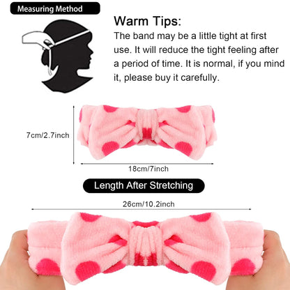 9 Pack Pink Microfiber Hairband for Washing Face, Makeup Headband Skincare Headbands with Cute Bow, Fluffy Face Wash Headband for Women