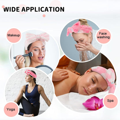 9 Pack Pink Microfiber Hairband for Washing Face, Makeup Headband Skincare Headbands with Cute Bow, Fluffy Face Wash Headband for Women