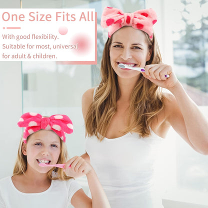 9 Pack Pink Microfiber Hairband for Washing Face, Makeup Headband Skincare Headbands with Cute Bow, Fluffy Face Wash Headband for Women