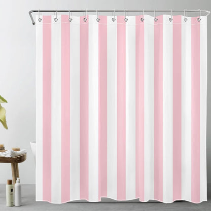 Pink and White Striped Fabric Shower Curtain for Bathroom with 12 Hooks, Vertical Stripe Geometric Shower Curtains for Bathroom, Modern Farmhouse Chic Style Bathroom Shower Curtains, 72x72 Inch