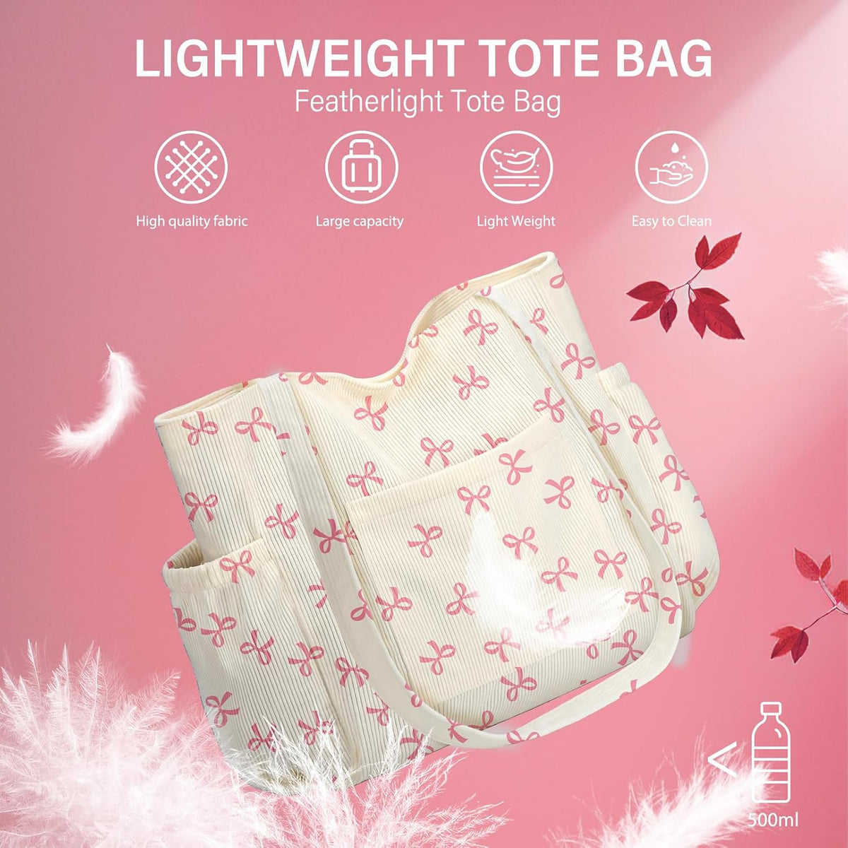 Corduroy Tote Bag for Women,Large Capacity Cute Tote Bags With 6 Pockets,Crossbody Shoulder Handbag for Work Travel Gym
