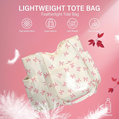 Corduroy Tote Bag for Women,Large Capacity Cute Tote Bags With 6 Pockets,Crossbody Shoulder Handbag for Work Travel Gym