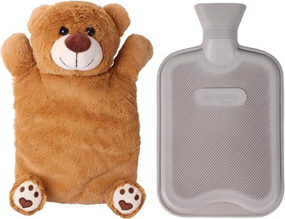 HomeTop Premium Classic Rubber Hot or Cold Water Bottle with Cute Stuffed Bear Cover
