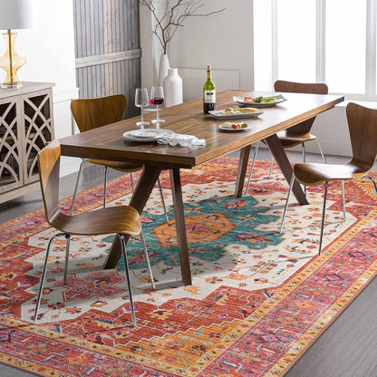 Ultra-Thin Pink Area Rug - 8x10 Bedroom Living Room Rug Non-Slip Non-Shedding Nursery Mat, Indoor Oriental Medallion Floor Carpet for Dining Room Entryway Playroom