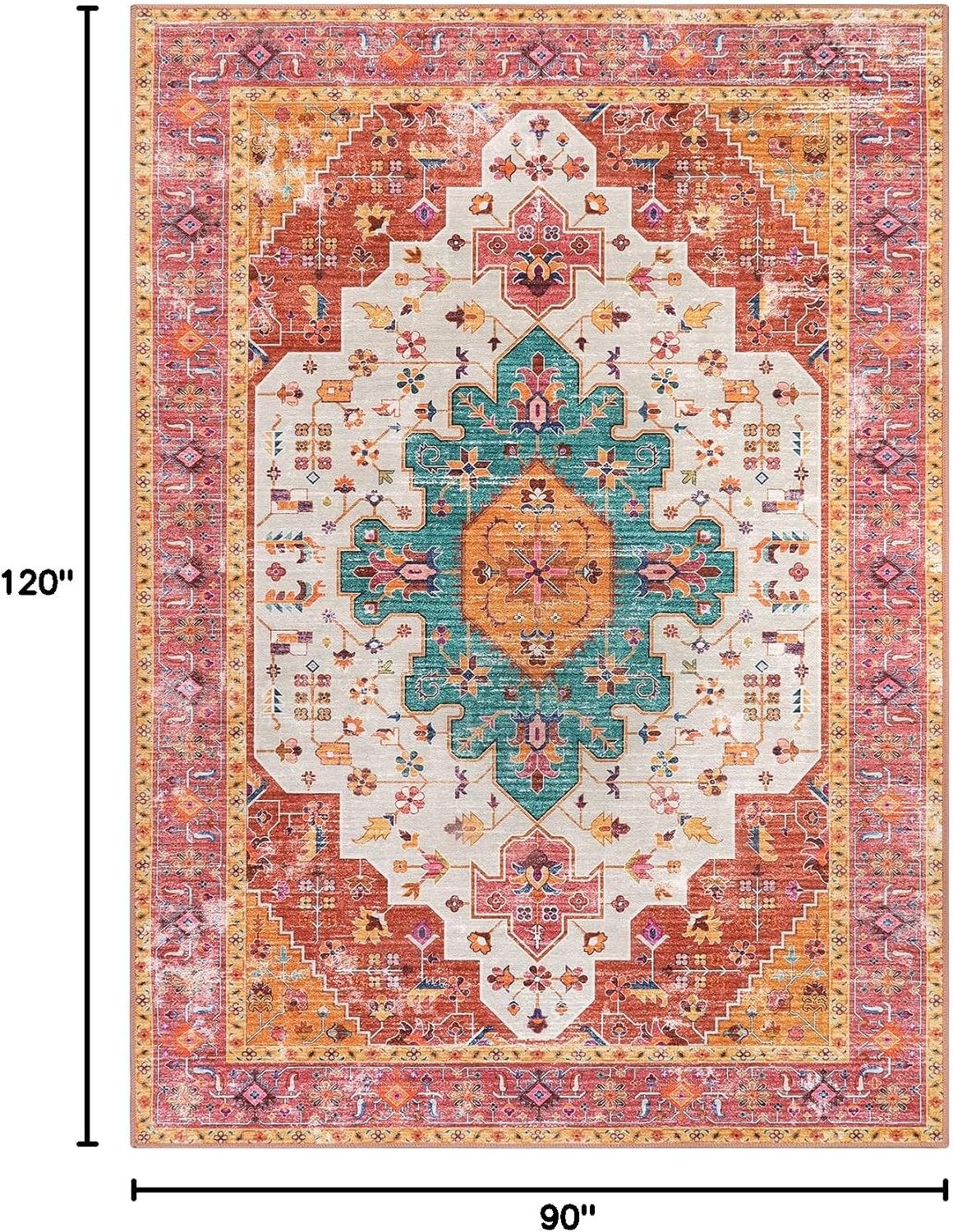Ultra-Thin Pink Area Rug - 8x10 Bedroom Living Room Rug Non-Slip Non-Shedding Nursery Mat, Indoor Oriental Medallion Floor Carpet for Dining Room Entryway Playroom