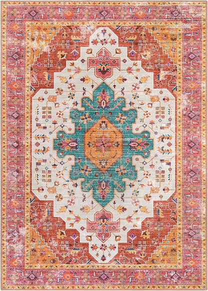 Ultra-Thin Pink Area Rug - 8x10 Bedroom Living Room Rug Non-Slip Non-Shedding Nursery Mat, Indoor Oriental Medallion Floor Carpet for Dining Room Entryway Playroom