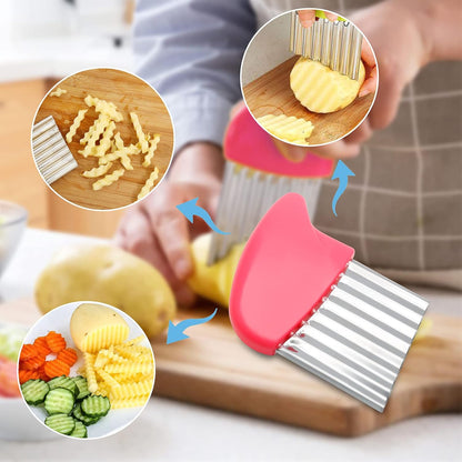 Stainless Steel Potato Crinkle Cutter Knife, Pink