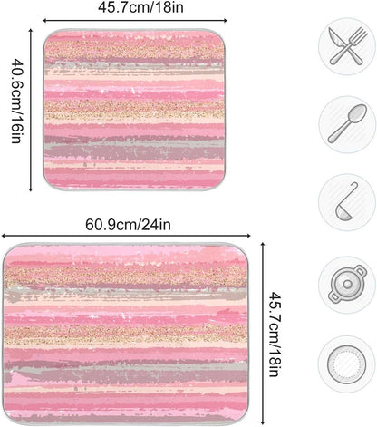 Pink Gold Stripe Dish Drying Mat for Kitchen Countertop 16x18 Rectangle Small Drying Mat Reusable Quick Dry Dish Sink Absorbent Mats Dishwasher Easy Clean Decorative Home Decor Essentials