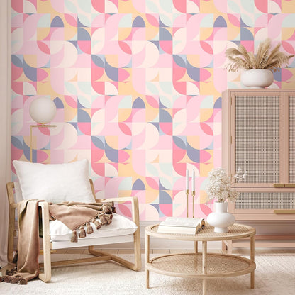 Soft Pink Geometric Wallpaper Peel and Stick Abstract Wallpaper Pink Geometric Contact Paper for Cabinets Shelves Walls 17.7''x118'' Removable Renter Friendly Art Deco Wallpaper for Bedroom