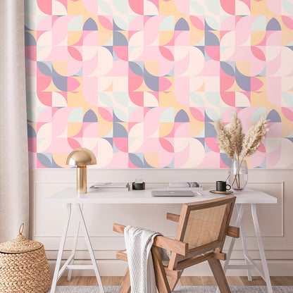 Soft Pink Geometric Wallpaper Peel and Stick Abstract Wallpaper Pink Geometric Contact Paper for Cabinets Shelves Walls 17.7''x118'' Removable Renter Friendly Art Deco Wallpaper for Bedroom