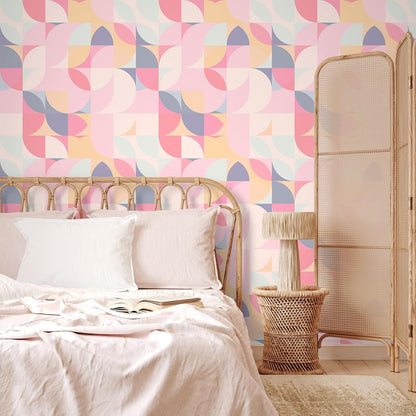 Soft Pink Geometric Wallpaper Peel and Stick Abstract Wallpaper Pink Geometric Contact Paper for Cabinets Shelves Walls 17.7''x118'' Removable Renter Friendly Art Deco Wallpaper for Bedroom