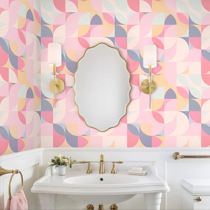 Soft Pink Geometric Wallpaper Peel and Stick Abstract Wallpaper Pink Geometric Contact Paper for Cabinets Shelves Walls 17.7''x118'' Removable Renter Friendly Art Deco Wallpaper for Bedroom