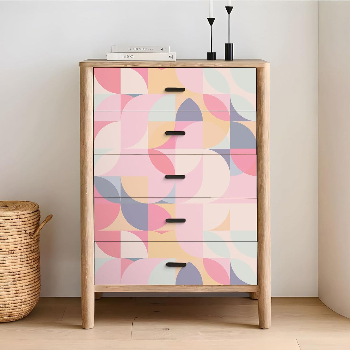 Soft Pink Geometric Wallpaper Peel and Stick Abstract Wallpaper Pink Geometric Contact Paper for Cabinets Shelves Walls 17.7''x118'' Removable Renter Friendly Art Deco Wallpaper for Bedroom
