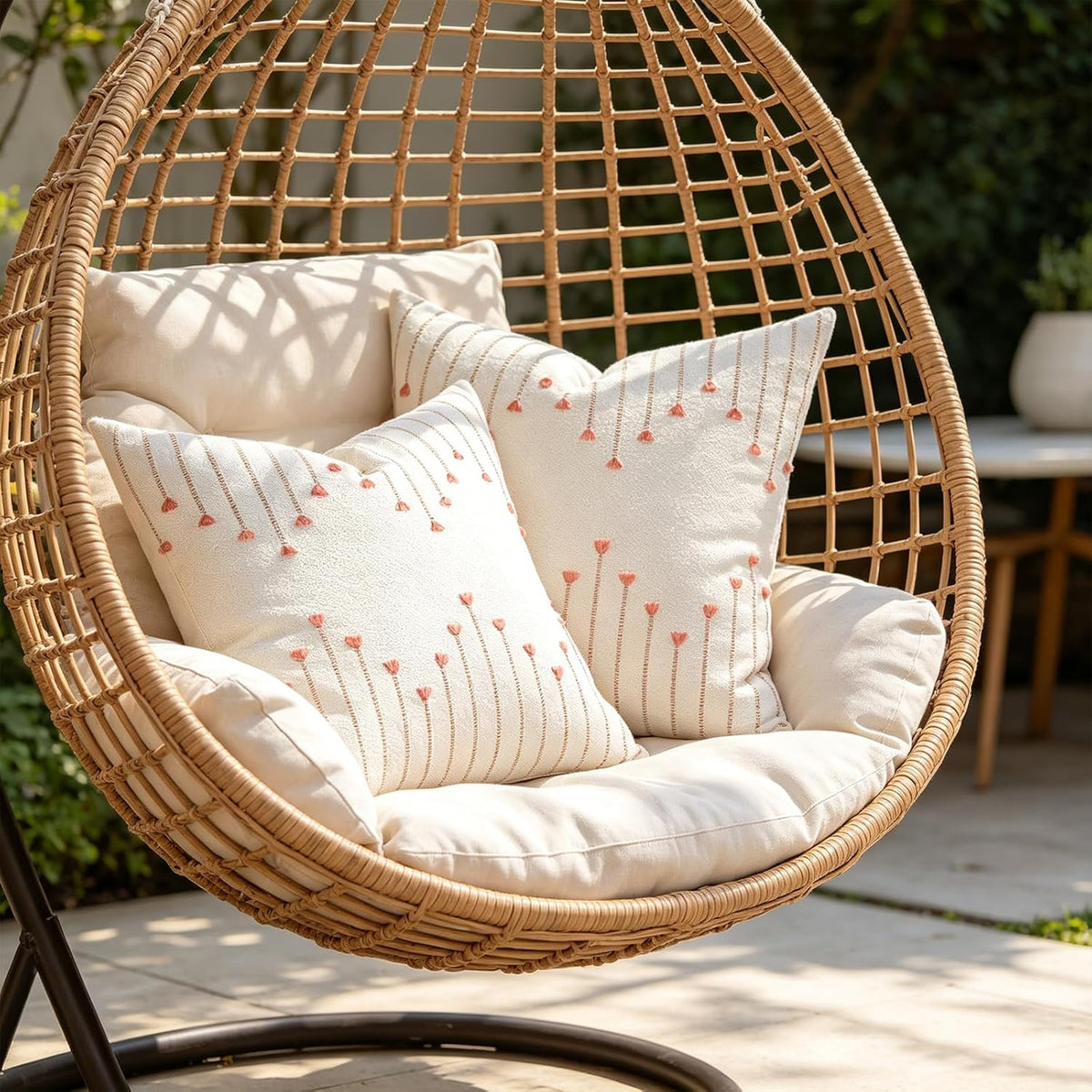 ZONYO Boho Throw Pillow Covers 18x18 Set of 2, Textured Woven Cotton Decorative Cushion Covers with Fringe Tassel, Fade Resistant Washable for Couch Sofa Bed Patio, Outdoor Farmhouse Decor, Pink