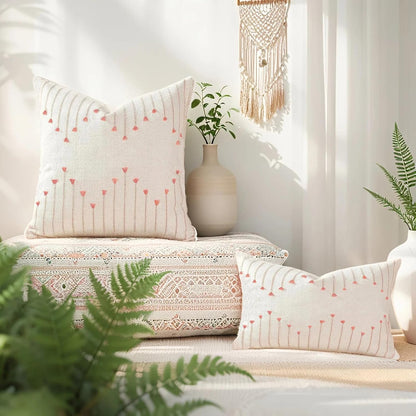 ZONYO Boho Throw Pillow Covers 18x18 Set of 2, Textured Woven Cotton Decorative Cushion Covers with Fringe Tassel, Fade Resistant Washable for Couch Sofa Bed Patio, Outdoor Farmhouse Decor, Pink