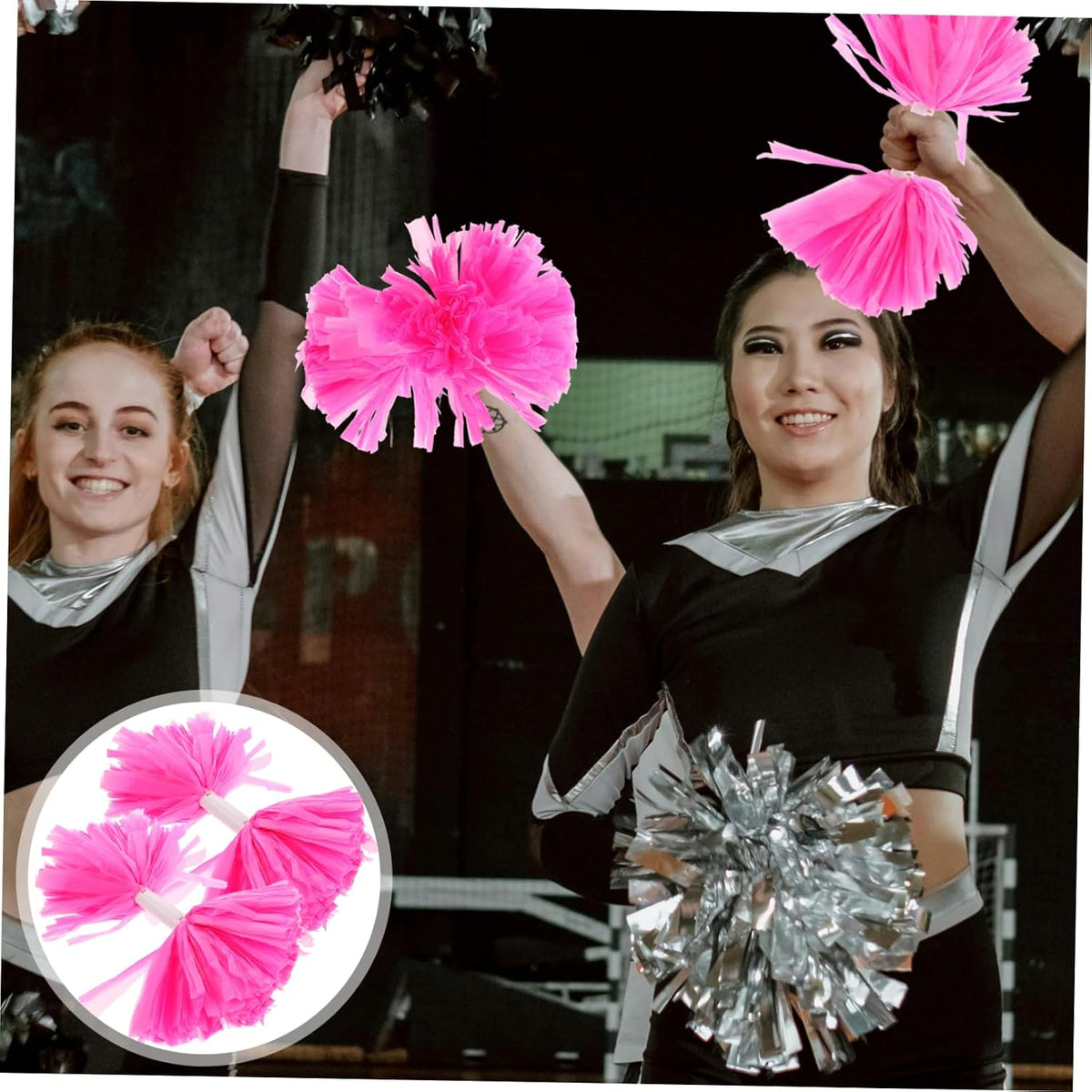 2pcs Cheerleader Pom Poms Handle Lightweight and Portable Performance Props for Team Sports Spirited Parties and Cheerleading Events Pink