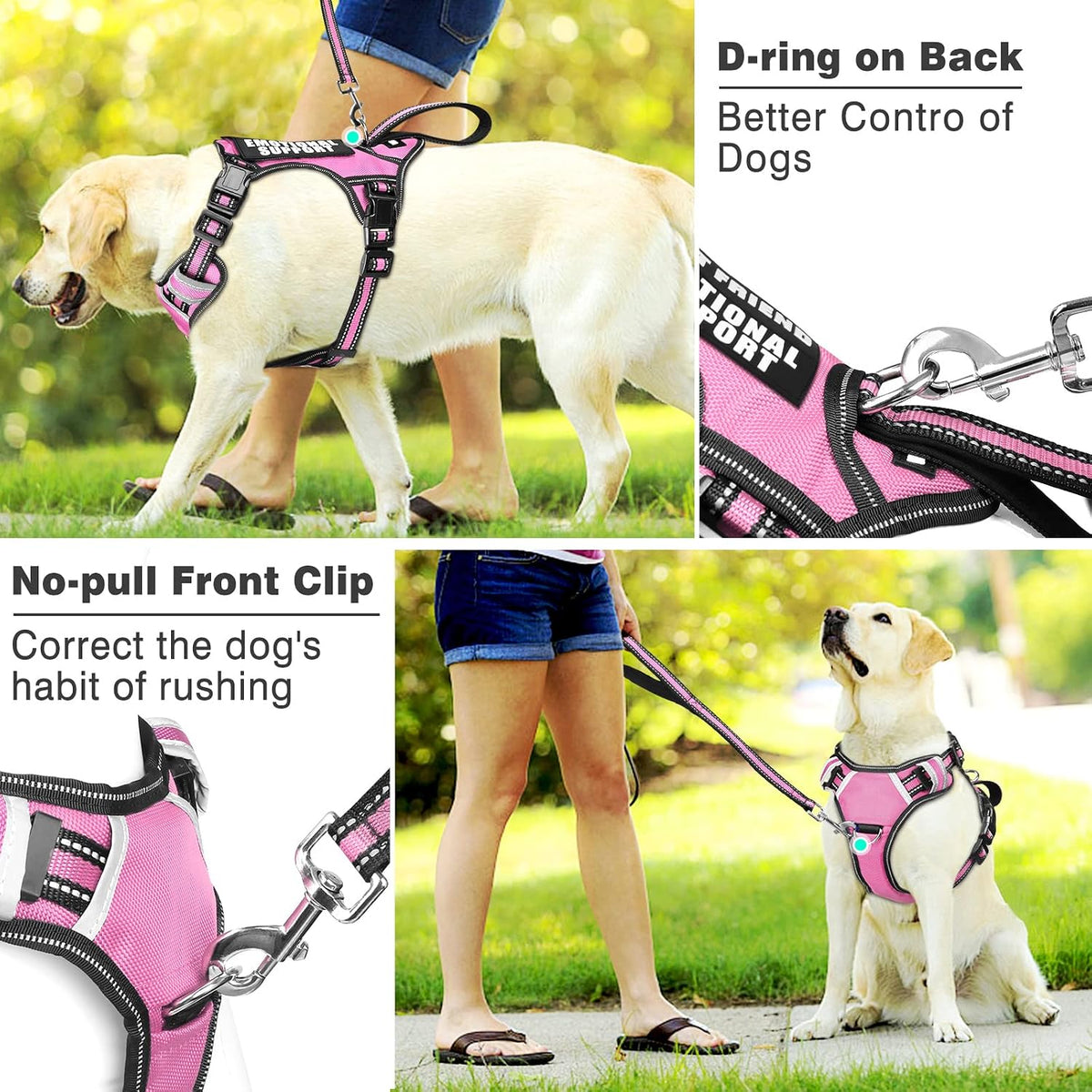 Service Dog Vest No Pull Dog Harness with 7 Dog Patches, Reflective Pet Harness with Durable Soft Padded Handle for Training Small, Medium, Large, and Extra-Large Dogs (X-Large, Pink)