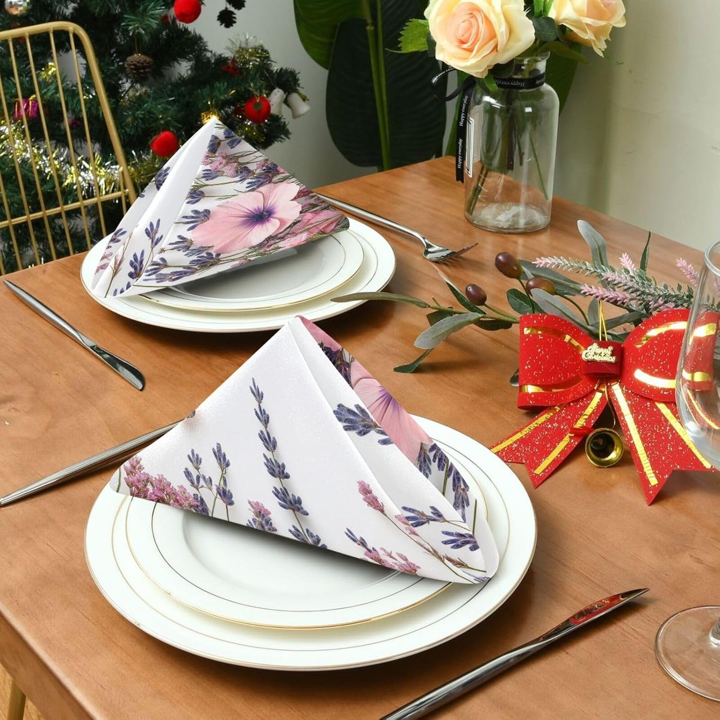 Blueangle Pink Wild Flowers Cloth Napkins, Set of 1,20x20 Inch Heavy Duty Fabric for Holiday Parties & Dinner Table Decor（11）