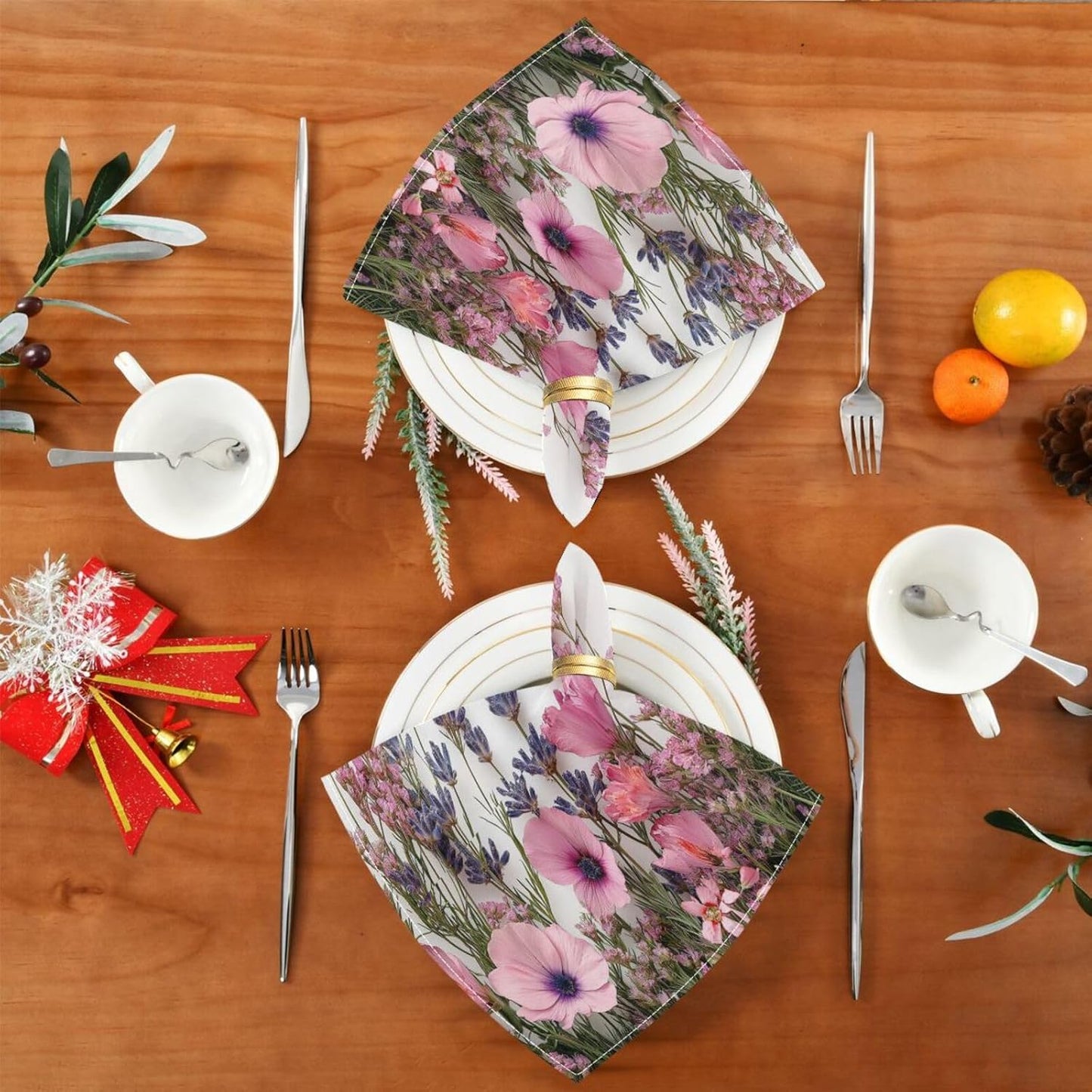 Blueangle Pink Wild Flowers Cloth Napkins, Set of 1,20x20 Inch Heavy Duty Fabric for Holiday Parties & Dinner Table Decor（11）