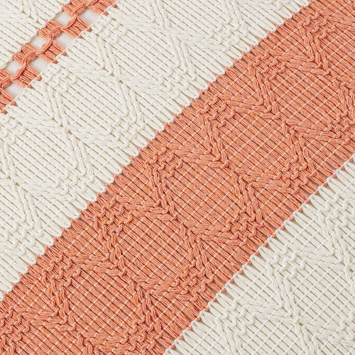 Set of 2 Boho Coral Decorative Throw Pillow Cover 16x16 Inch for Couch Bed Sofa, Aesthetic Modern Organic Farmhouse Home Decor, Soft Cotton Cute Accent Macrame Woven Cushion Case