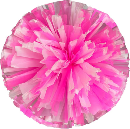 2PCS 14 Inch Plastic Cheerleading Pom Poms with Baton Handle for Kids and Adult, Pink-White