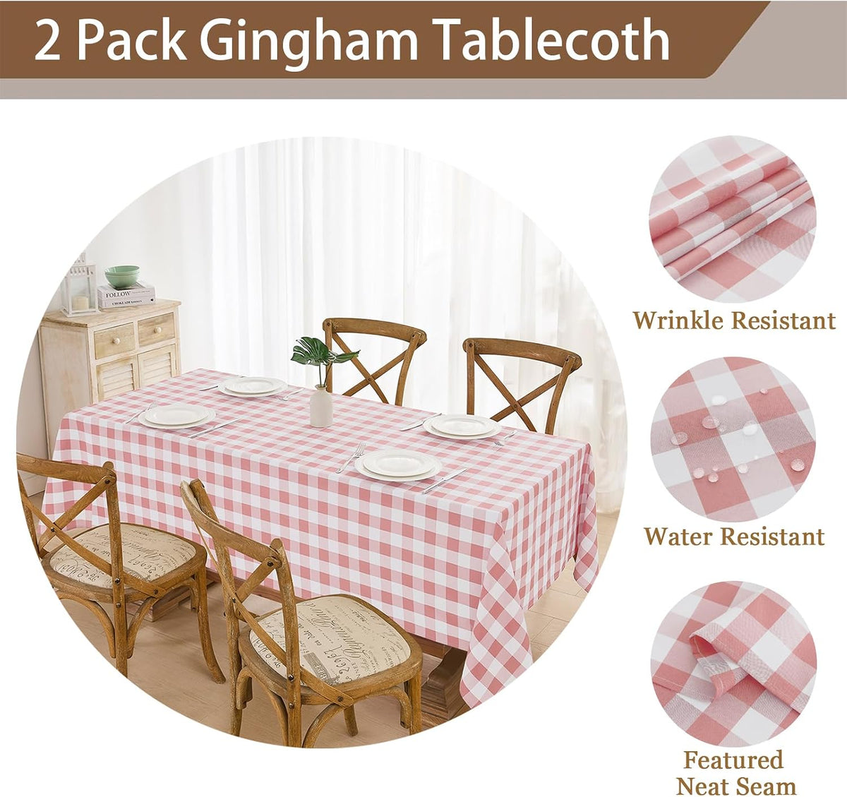 2 Pack Gingham Tablecloth Rectangle Checkered Tablecloth Washable