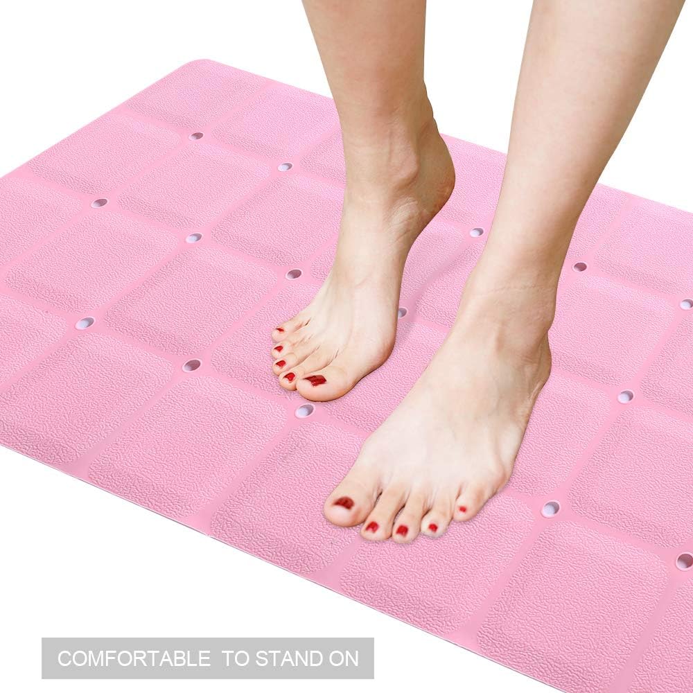 Bathtub Mat Non Slip Soft Rubber Bathroom Bath No Suction Cups for Textured Tub Silicone Shower Bath Tub Mat(Pink, 28-inch x 14-inch)