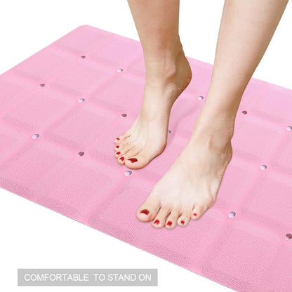 Bathtub Mat Non Slip Soft Rubber Bathroom Bath No Suction Cups for Textured Tub Silicone Shower Bath Tub Mat(Pink, 28-inch x 14-inch)