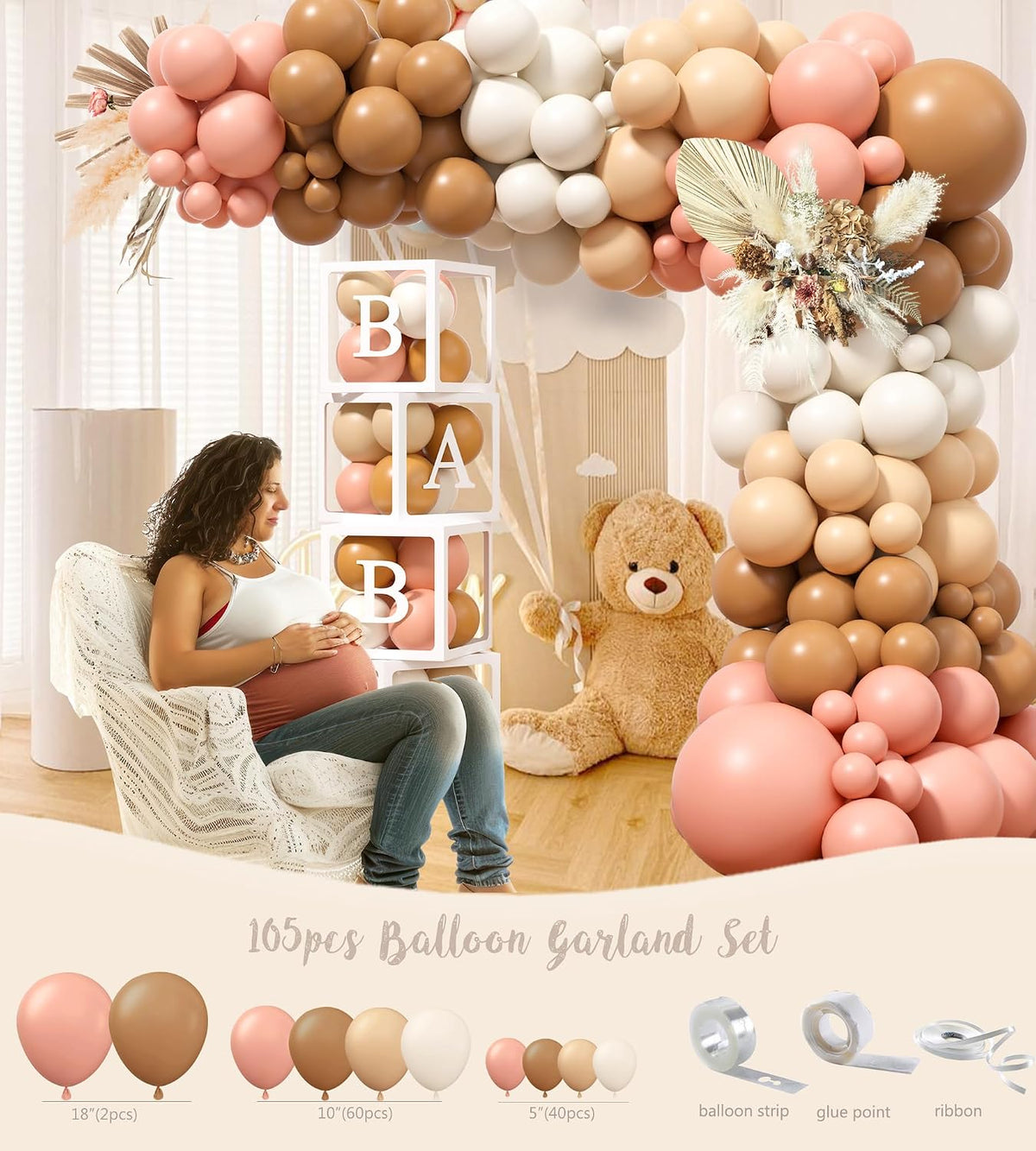 Pink Bear Baby Shower Decorations Party Supplies, We Can Bearly Wait Baby Shower Decoration for Girl with Backdrop Balloon Arch Box Mom to Be Sash Dad to Be Pin Tablecloths Bear Balloon