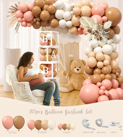 Pink Bear Baby Shower Decorations Party Supplies, We Can Bearly Wait Baby Shower Decoration for Girl with Backdrop Balloon Arch Box Mom to Be Sash Dad to Be Pin Tablecloths Bear Balloon