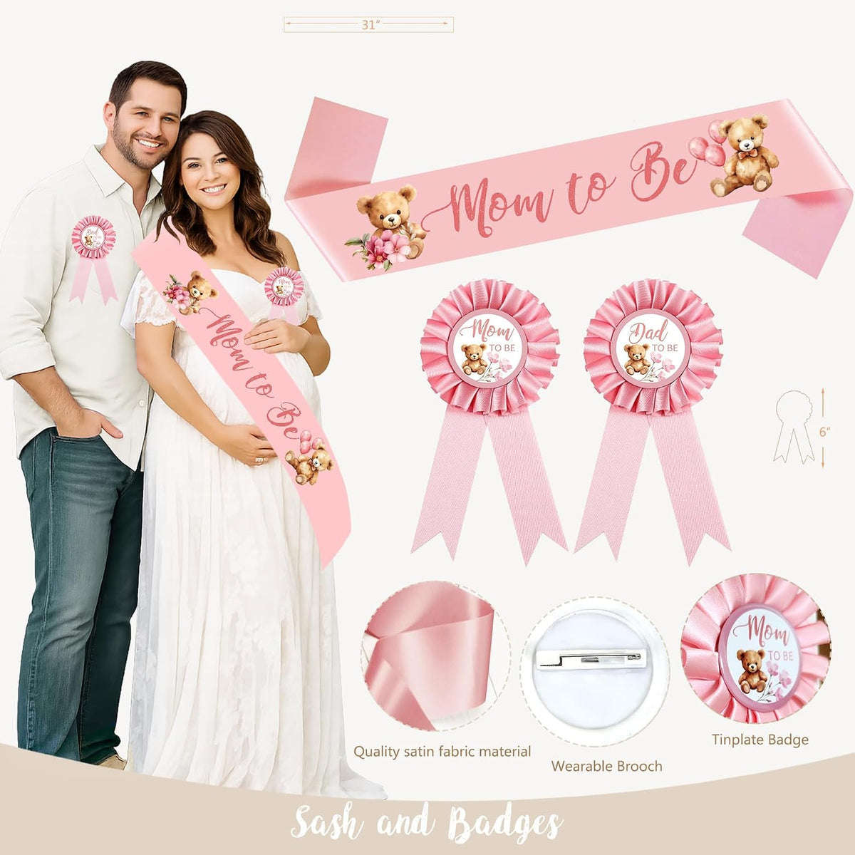 Pink Bear Baby Shower Decorations Party Supplies, We Can Bearly Wait Baby Shower Decoration for Girl with Backdrop Balloon Arch Box Mom to Be Sash Dad to Be Pin Tablecloths Bear Balloon