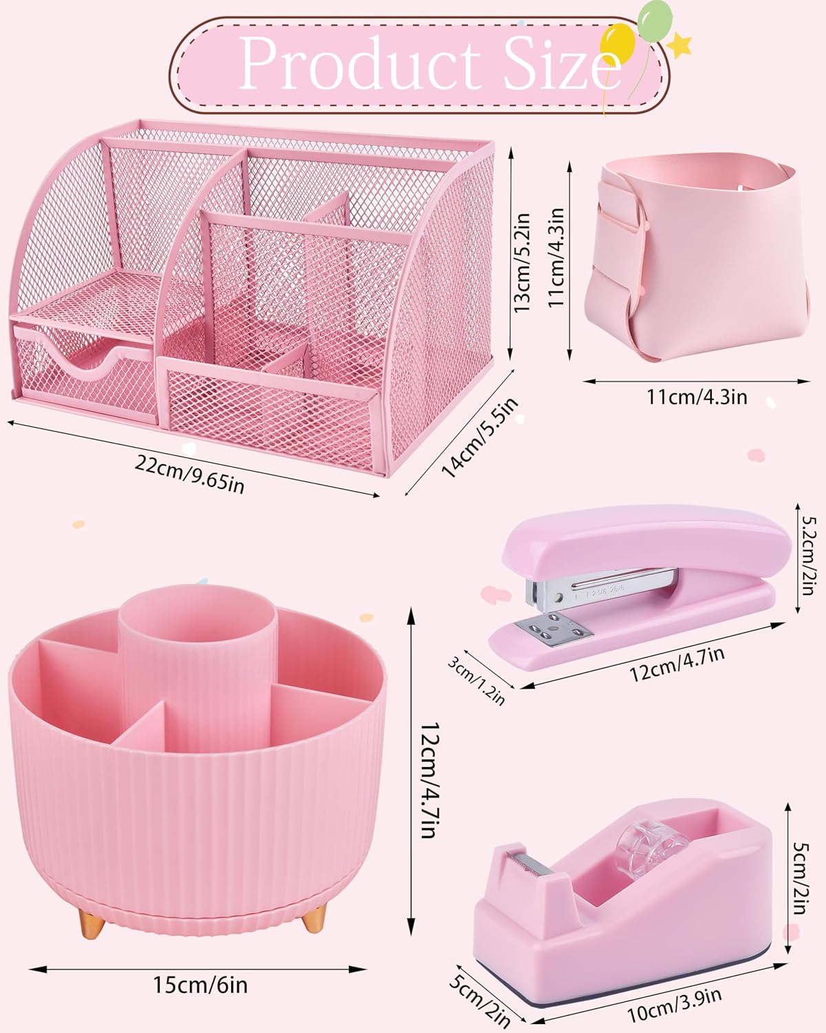Pink Desk Accessories and Organizers with Desk Organizer and 360°Rotating Pen Holder stapler Pen and a Lot of Office Pink Office Supplies Beautifully Presented in a Gift Box
