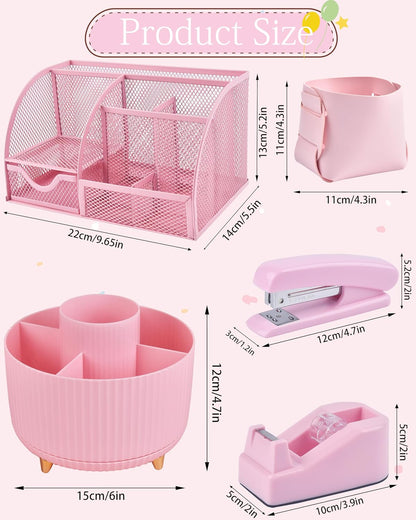 Pink Desk Accessories and Organizers with Desk Organizer and 360°Rotating Pen Holder stapler Pen and a Lot of Office Pink Office Supplies Beautifully Presented in a Gift Box